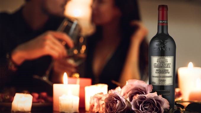 a bottle of Calvet on a romantic date